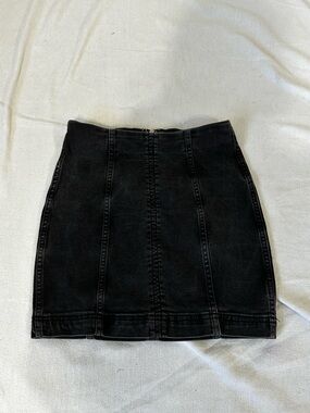 Free People Black Panelled Denim Mini Skirt